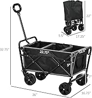 Vista 7 de Outsunny Carro plegable con mango ajustable, carritos de jardín plegables resistentes con ruedas todo terreno, para playa, deportes, compras