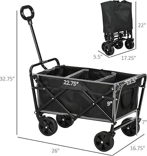 Miniatura 7 de Outsunny Carro plegable con mango ajustable, carritos de jardín plegables resistentes con ruedas todo terreno, para playa, deportes, compras,