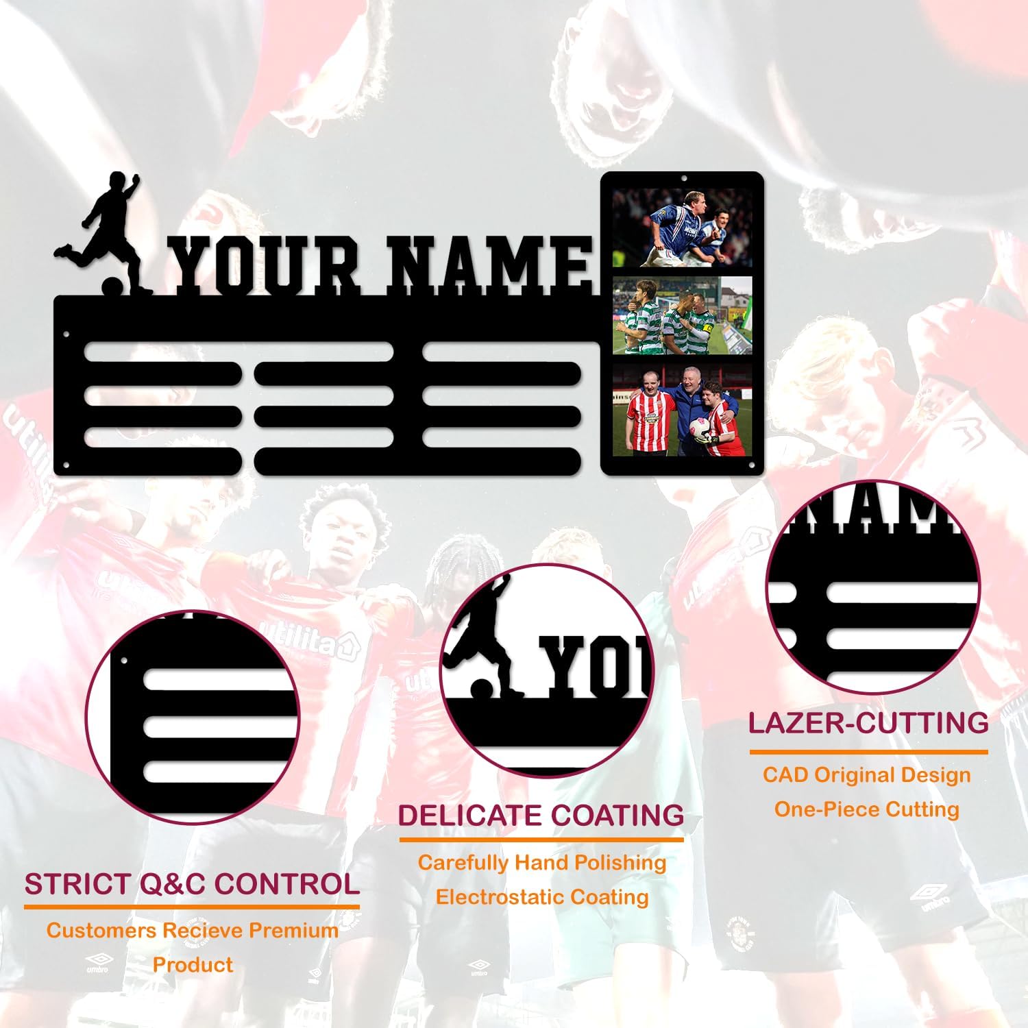 Custom Personalized Medal Hanger Holder Display with Name Medallero for Sports Award Ribbons, Metal Race Plaques for Wall Mount Easy to Install, Holds Up to 60 Medals Gifts for Athlete Boy Girl Kid