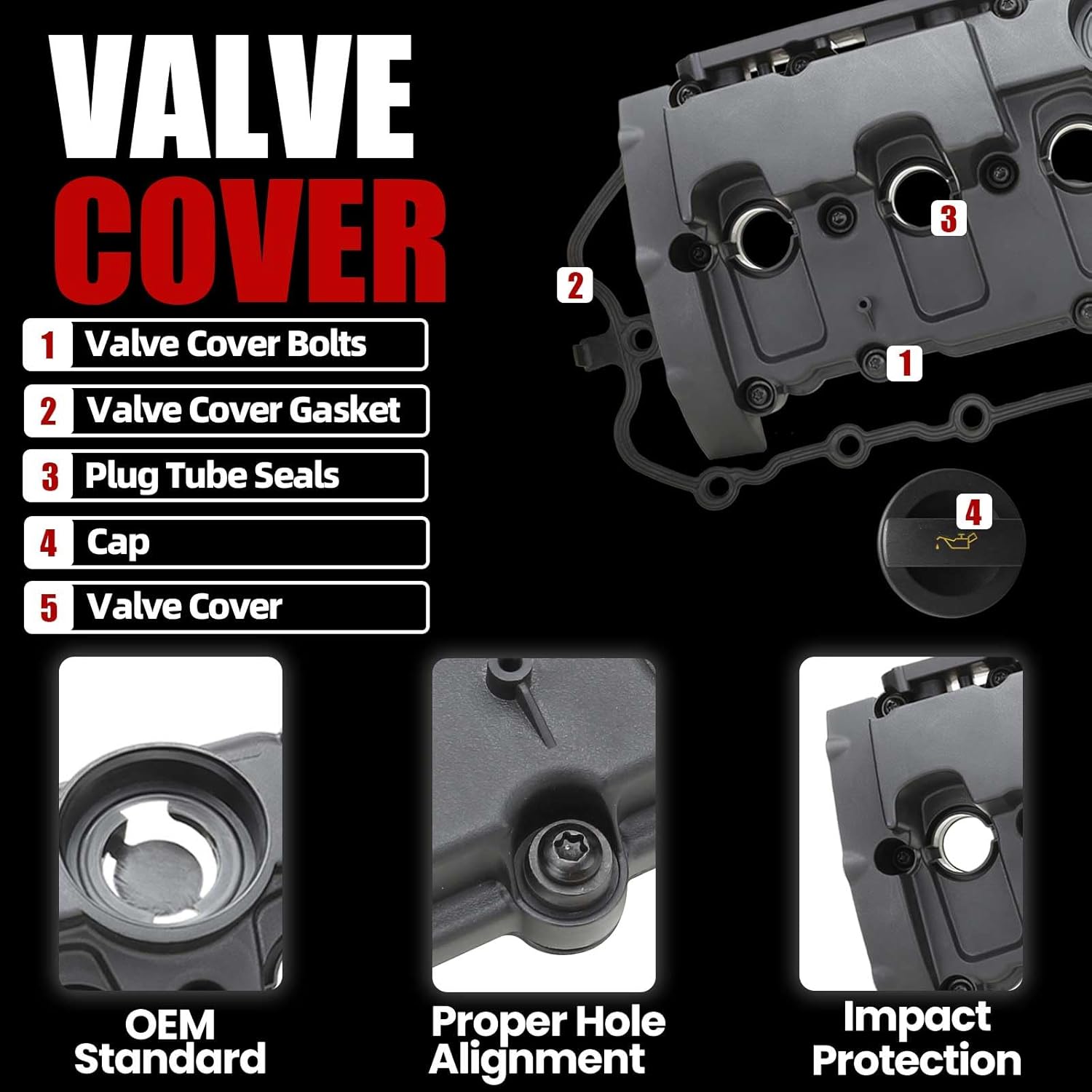 MITZONE BPG BWT Engine Valve Cover Compatible with 2005-2009 Audi A4 Quattro Audi A4 L4 2.0L Gas Replace 06D103469J 06D103469L 06D103469M 06D103469N