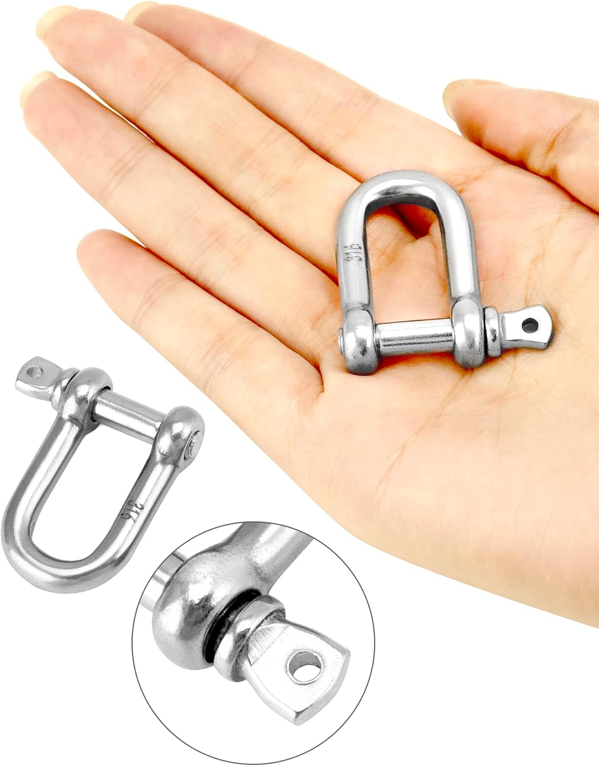 QWORK Marine Grade Bow Shackles, 10 Pack 1/4 Inch (6mm) 316 Stainless Steel D Ring Shackle, Screw Pin Anchor Shackle for Traction Steel Wire, Bolt Type Forged Marine Hardware - Image 5