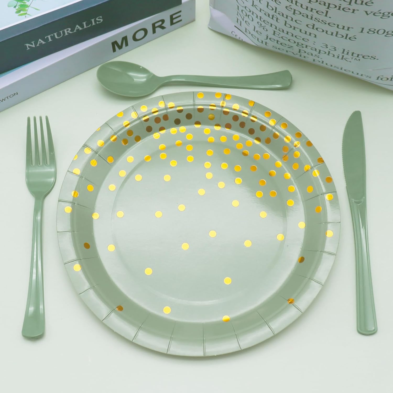 300 PCS Sage Green Plastic Silverware Heavy Duty Sage Green Utensil Sets Include 100 Disposable Plastic Forks, 100 Knives, 100 Spoons for Birthday, Baby Shower, Picnic, Spring Party, Wedding