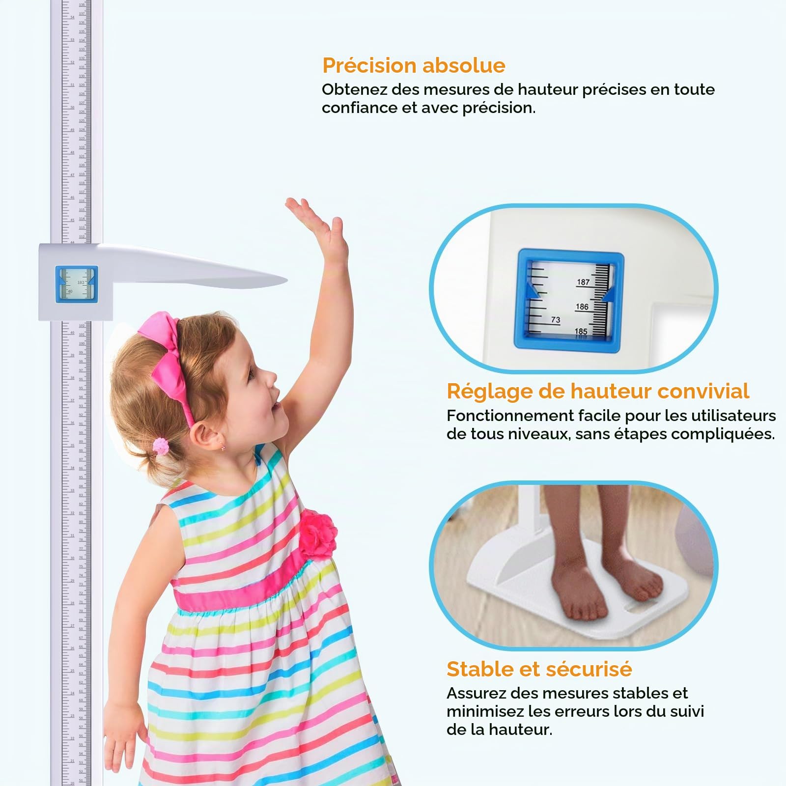 Barre de mesure de hauteur 20-210 cm, Stadiomètre portable | 20–210 cm, support mural pour stadiomètre, toise médicale, Toise de Mesure Taille Médicale Jauge de hauteur