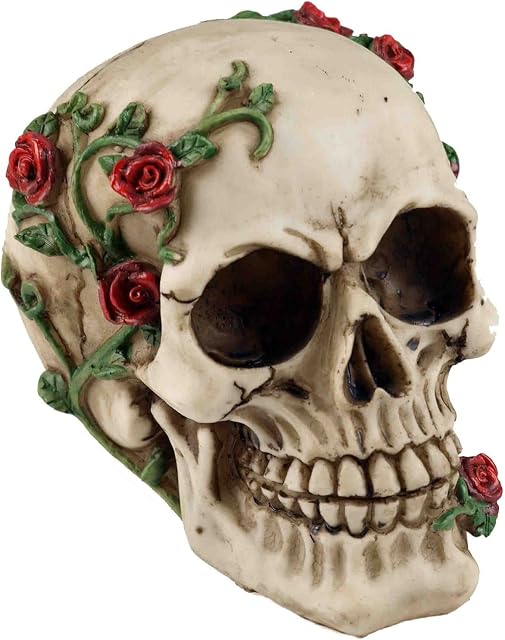 Large Gothic Skull Ornament - With Creeping Rose Vine