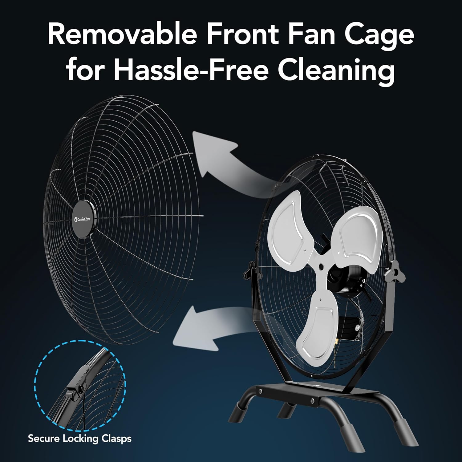 Comfort Zone 20-Inch Industrial Wall Mount or Floor Fan, 3-Speed All-Metal Fan with Adjustable Angle & Steel Mounting Bracket – Heavy-Duty Garage, Workshop, or Warehouse Fan, Black