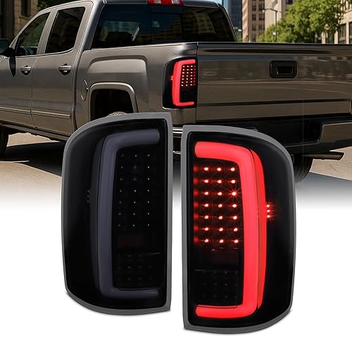 Miniatura 1 de AKKON - Compatible con GMC Sierra 1500 15-19 2500HD 3500HD 2014-2018 [tubo C] par de luces traseras LED negras ahumadas conductor + pasajero Carcasa