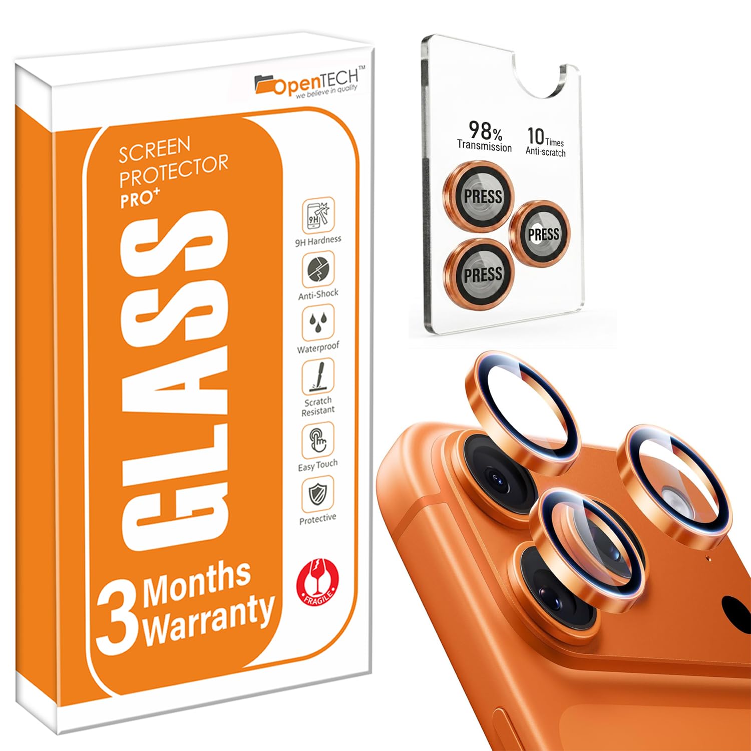 OpenTech® Premium Camera Lens Protector Compatible For iPhone 17 Pro / 17 Pro Max Camera Lens Protector Cosmic Orange – 9H Tempered Glass, Military-Grade Anti-Scratch, Case-Friendly, Easy Install Frame-image-15