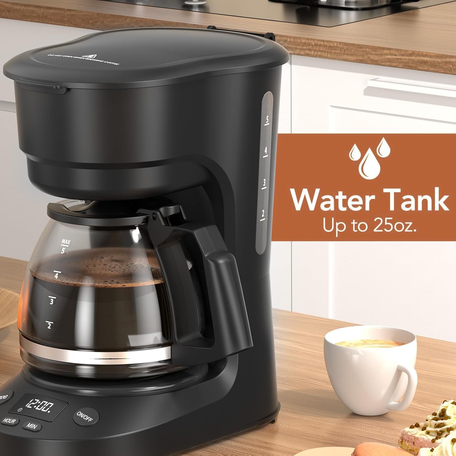 Electactic 5 Cup Programmable Drip Coffee Maker, 24H Delay Brew, 2H Keep Warm & Auto Shut Off, Pause & Serve, Reusable Filter, Glass Coffee Pot, Small Coffee Machine for Home Office
