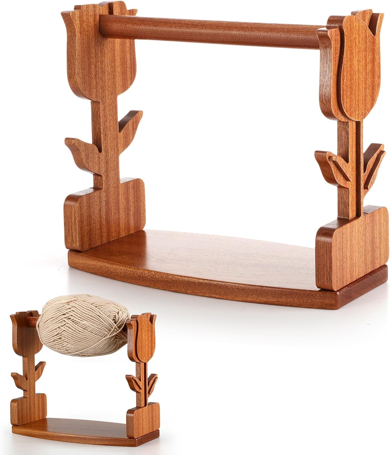 Colingmill Wooden Yarn Holder for Crocheting and Knitting Wooden Tulip Rack Stand Yarn Storage Organizer Horizontal Spindle Dispenser for Beginners and Knitting Lovers Gift Brown