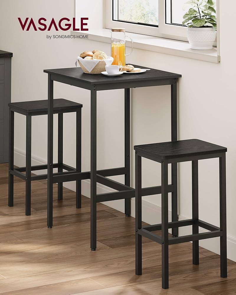 Amazon.com - VASAGLE Bar Table and Chairs Set, Square Table with 2