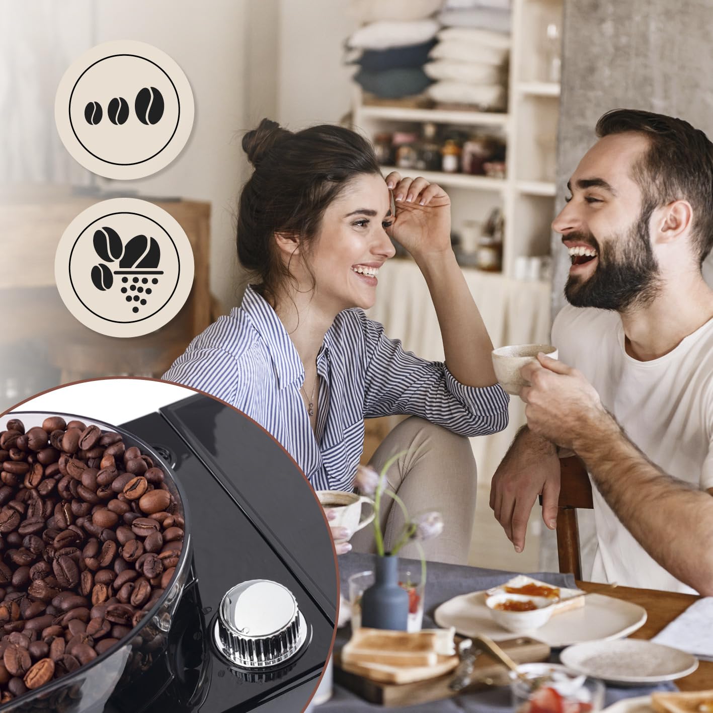 Barista - Macchina da caffè con display touch digitale, 800 W, con macina + caraffa termica