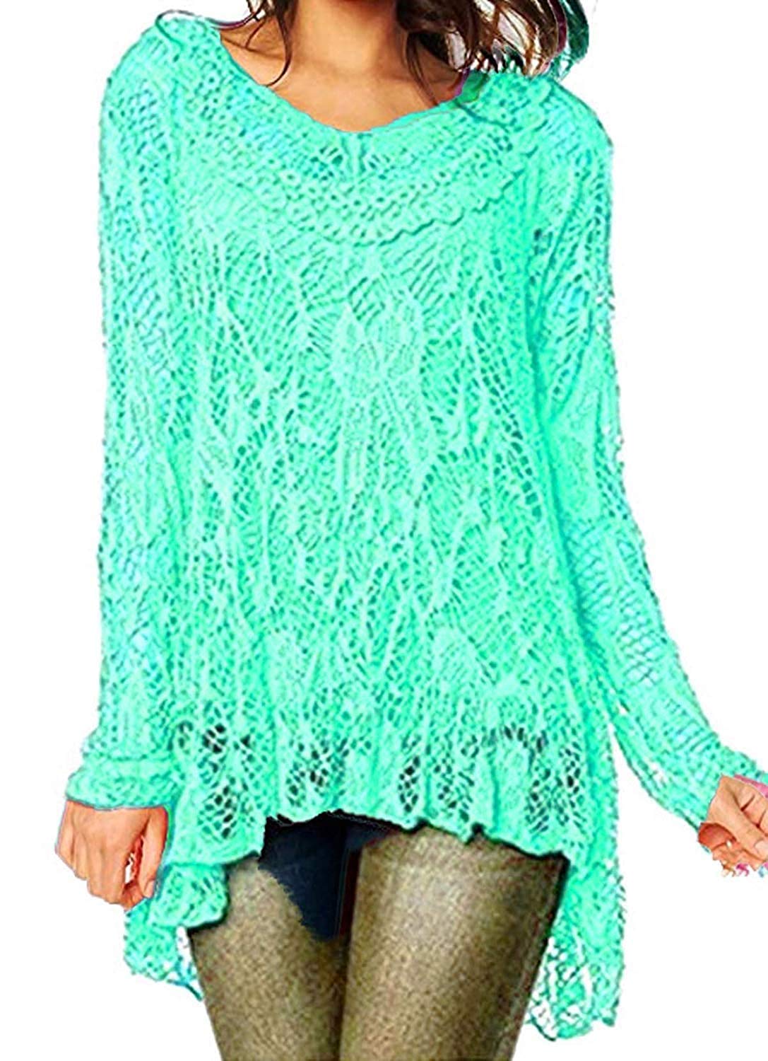 R33 New Womens Ladies Dip Hem Crochet Mesh Tunic Plus Size Dress Vest TwinTop (UK18, Mint)