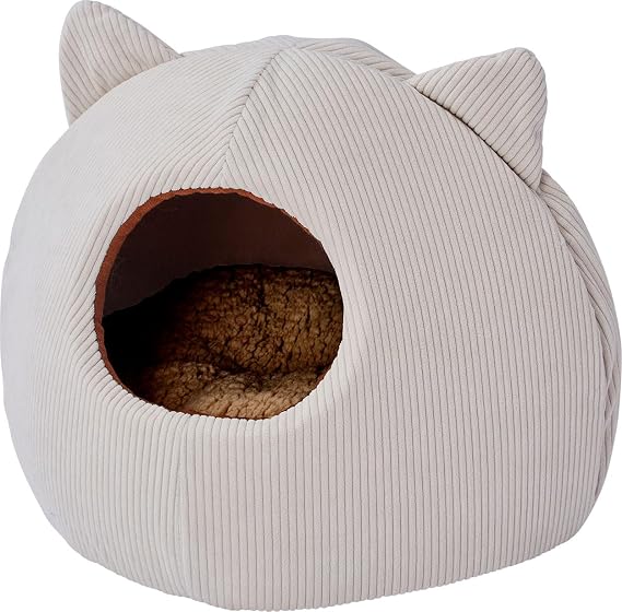 ペティオ(Petio) 猫用ベッド あったかくつろぎベッド クッション付 ネコ耳ドーム ライトアイボリーの製品写真