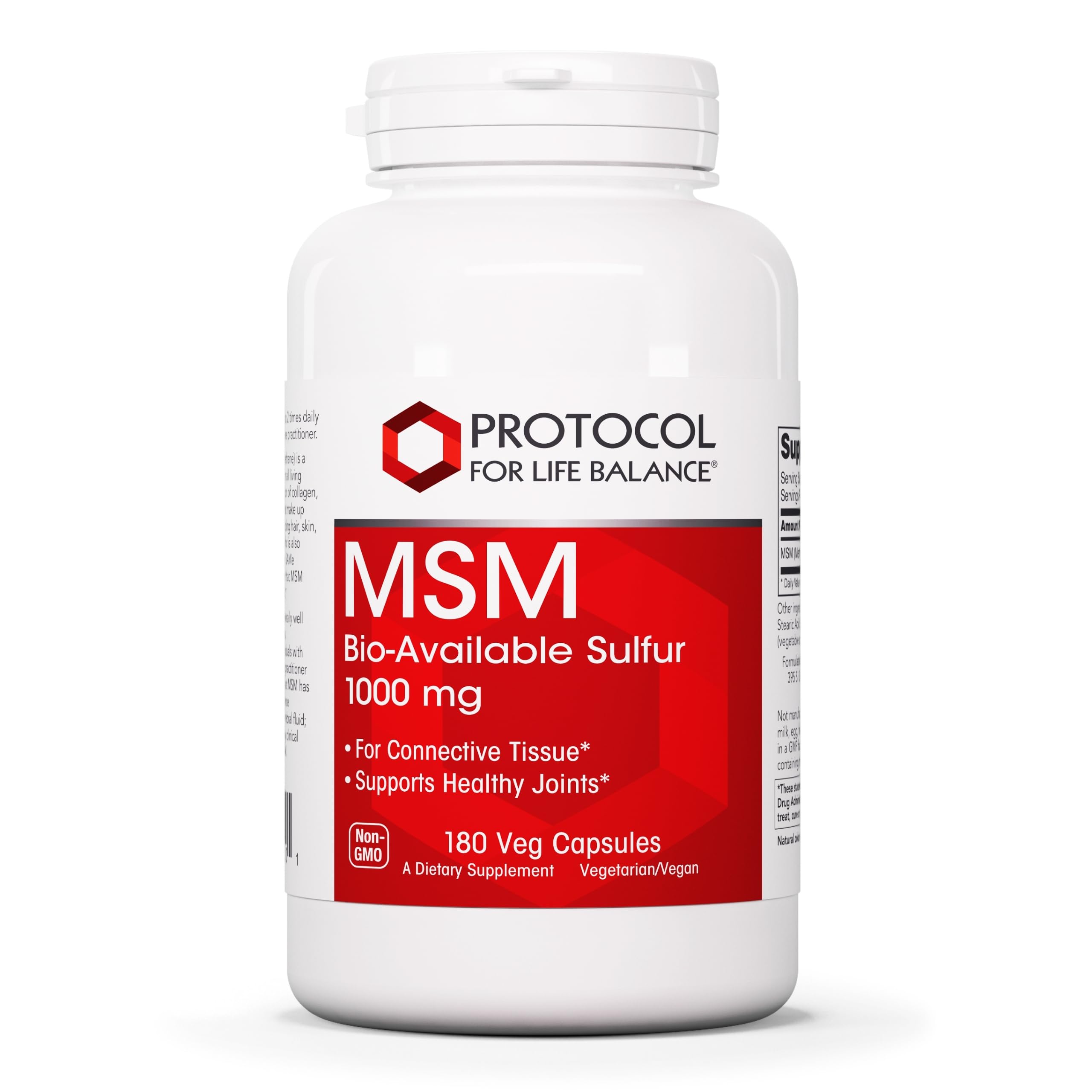 Protocol MSM Bioavailable Sulfur - 1,000mg - Supports Joint Health & Healthy Hair, Skin & Nails* - Vegan & Non-GMO - 180 Veg Capsules