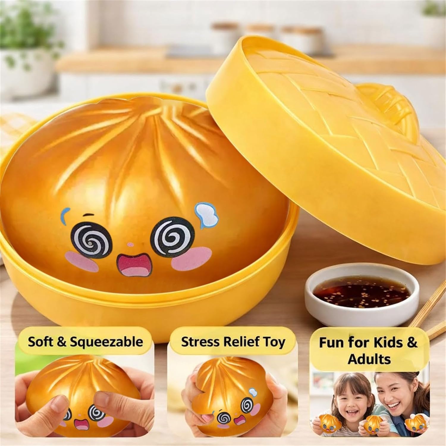 Glitter Dumpling Squeeze Ornament, Novelty Stress Ball in Box, Anxiety Relief Squishy Set for Adults, Squeeze Decompression Toy Unique Gifts for Office Desk Decor (Blue)