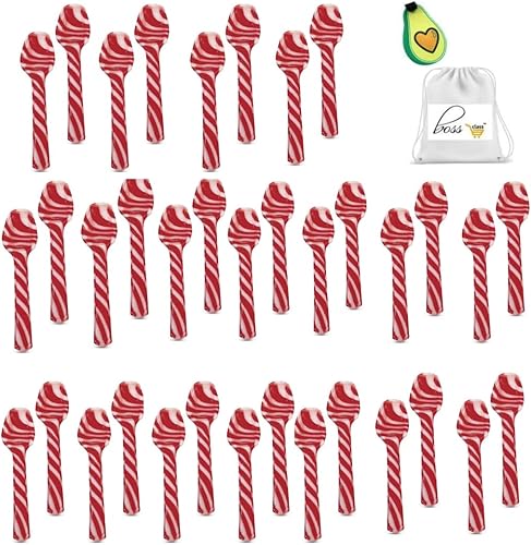 BCL - Cucharas de bastón de caramelo de menta, cuchara agitación clásica comestible para chocolate caliente, café y postre, regalos de fiesta de