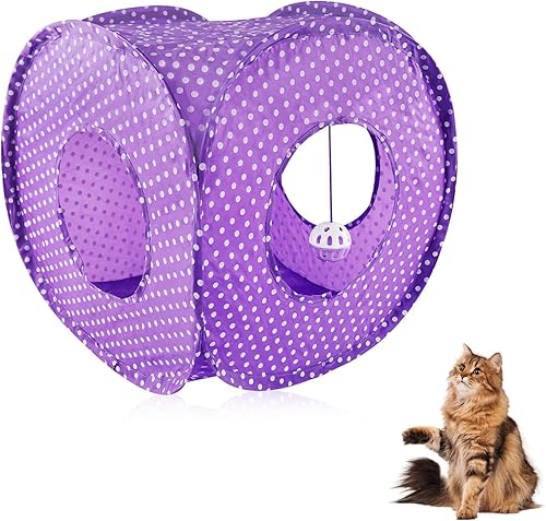 Miniatura 12 de Andiker Tienda de campaña para gatos, túnel de gatos de 3 agujeros seguro y fuerte, lindo túnel plegable fácil de transportar para gatos de