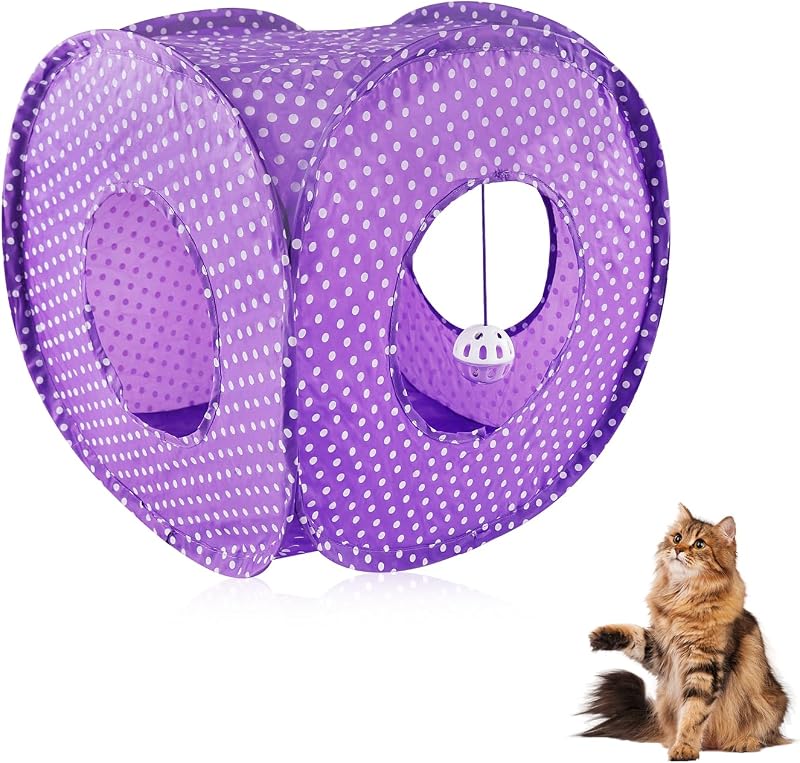 Toca para gatos com 3 entradas, dobrável e portátil Andiker Square Purple