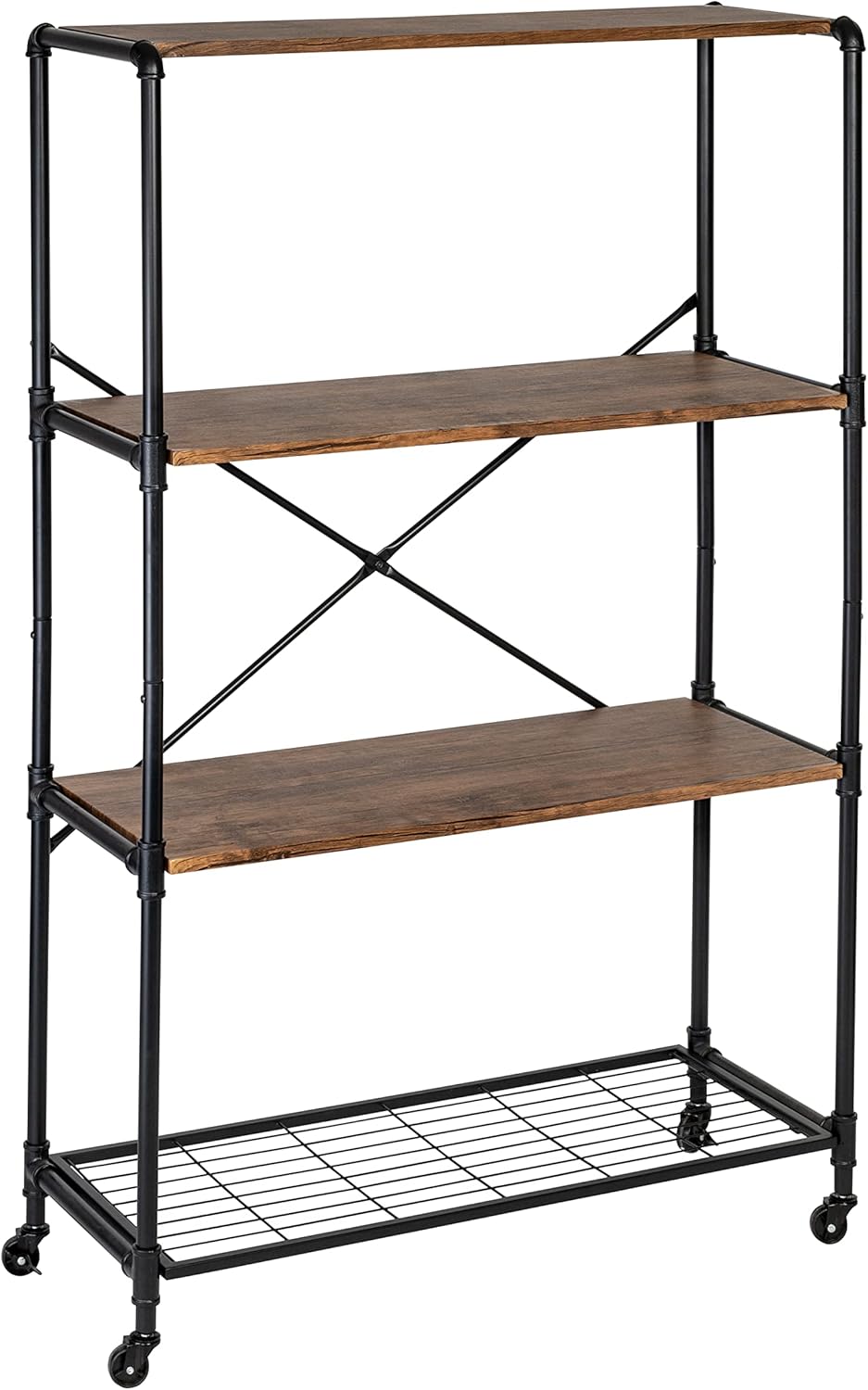 Honey-Can-Do 4-Tier Industrial Rolling Bookshelf with Wheels SHF-08838 Rustic, 200 lbs