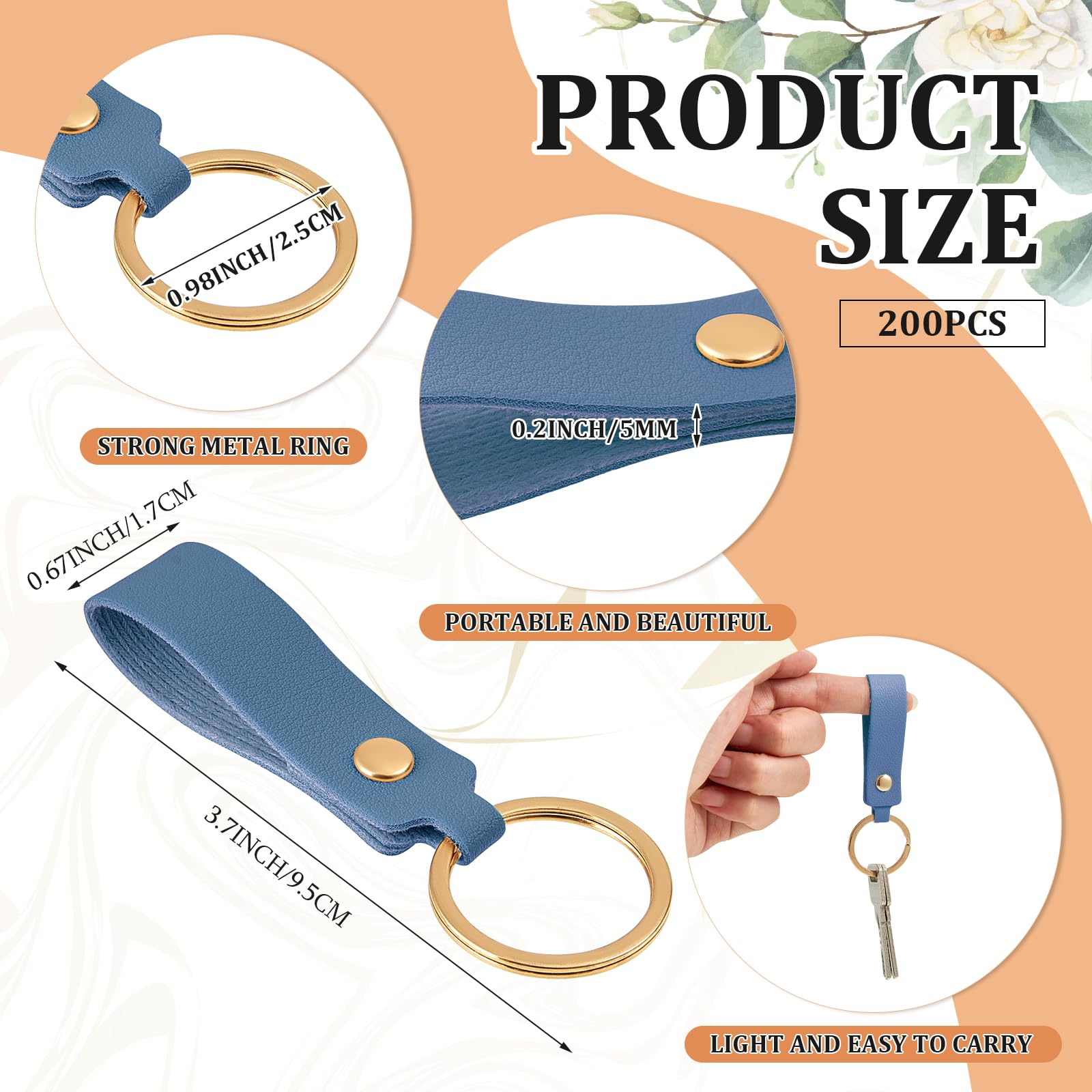 Wavyknot 200 Pcs Leather Keychain Kit PU Leather Keychain Blanks with Key Rings Rivets for DIY Craft Engraving Laser (Classic Colors)