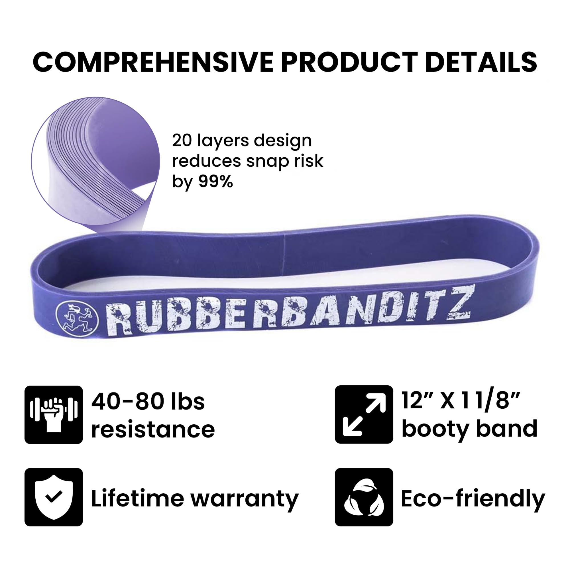 RubberBanditz RB 30,5 cm wytrzymała opaska rehabilitacyjna - #4 fioletowa - odporność 18-36 kg
