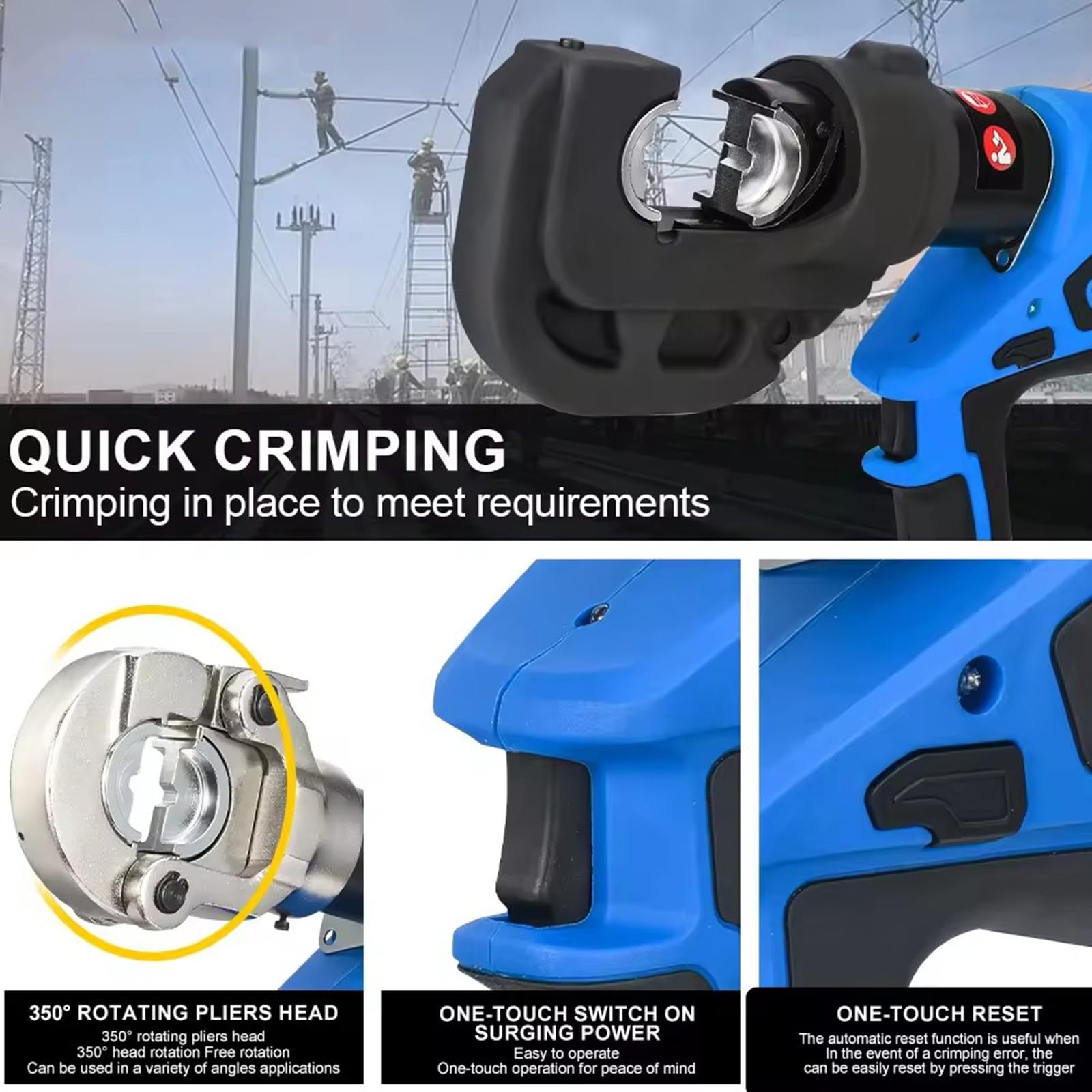 Pinza crimpatrice elettrica idraulica per cavi, alimentazione a batteria al litio, con 12 matrici per terminali in rame e alluminio, pinza crimpatrice per 10-400 mm²