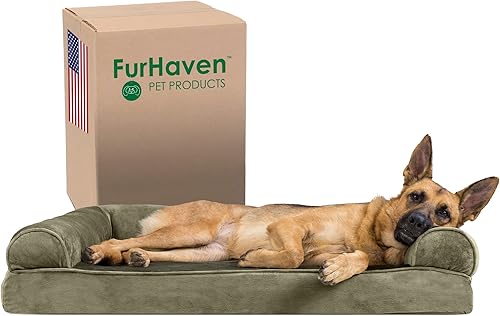 Miniatura 18 de Furhaven Cama para perros de espuma viscoelástica para perros medianos/pequeños con refuerzos extraíbles y funda lavable, para perros de hasta 35