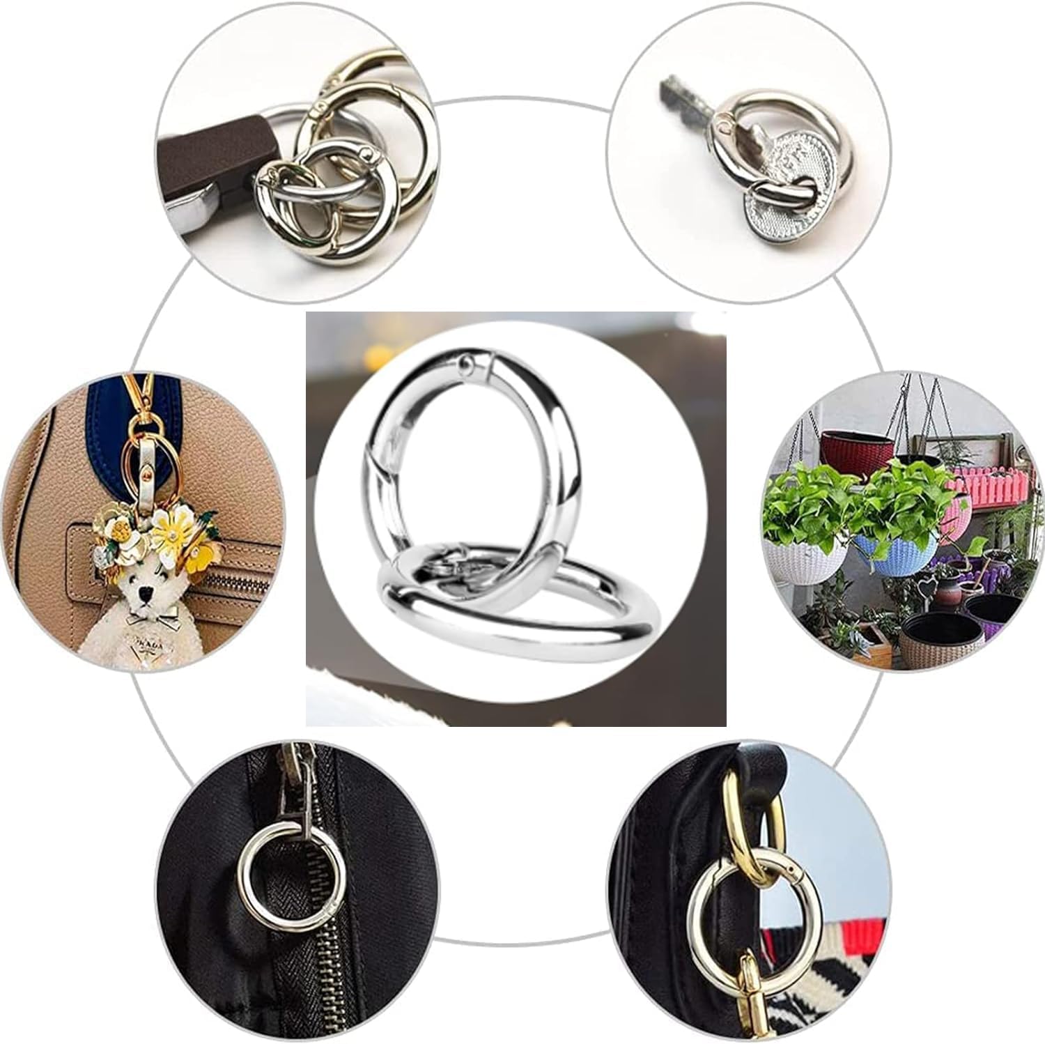 30Pcs Metal Spring O Rings Round Carabiner Keyring, BetterJonny 28mm Spring Keyrings Buckle Snap Clip Trigger for Keychain Bags Purse Craft DIY Accessories(3 Colors) image 2