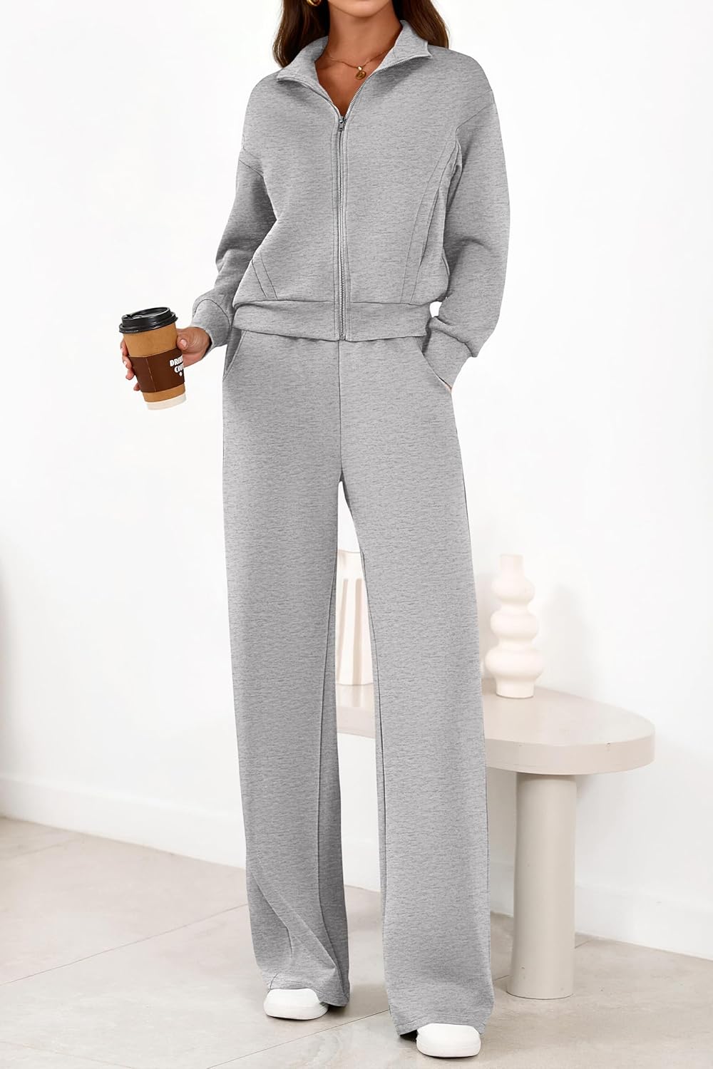 PRETTYGARDEN Womens 2 Piece Outfits Spring Sweatsuits Zip Up Sweatshirt Wide Leg Sweatpants Casual Tracksuit Lounge Sets - Image 2