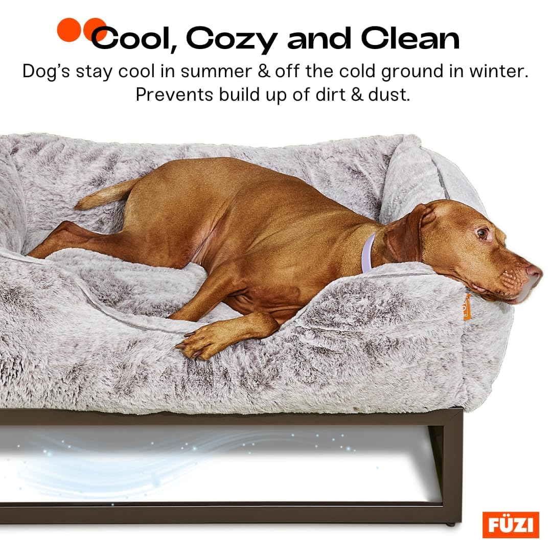 FUZI Elevated Dog Bed Large with Extra Cover, Luxury Raised Dog Beds, Removable and Machine Washable Bed Cover, Indoor/Outdoor Orthopedic Pet Bed, Large 35.6x28.5x18 Soft White and Black Base - image 6