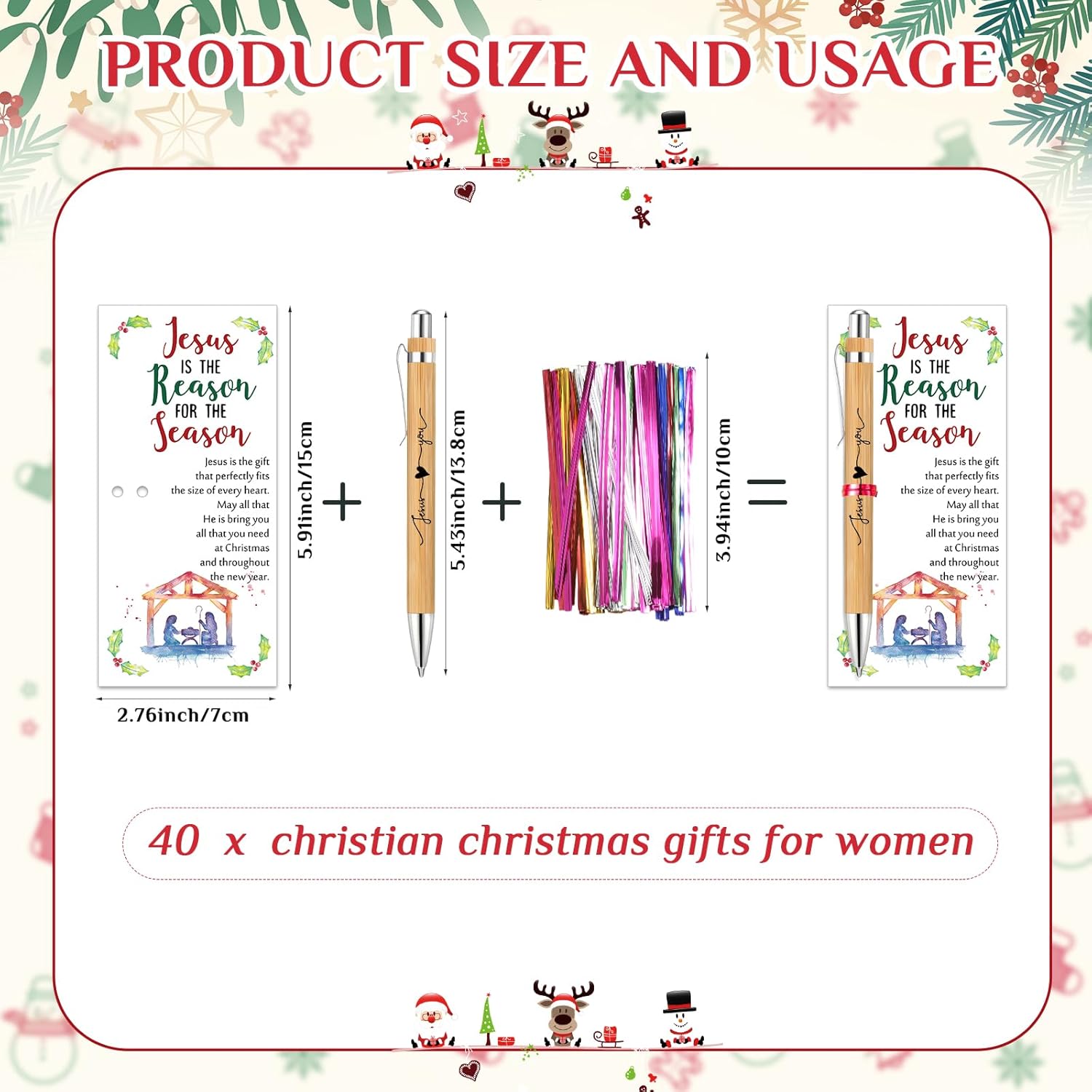 Sayglossy 40 Sets Christmas Christian Gifts Jesus Loves You Bamboo Pens Retractable Bible Verse Pens Bulk with Religious Christmas Cards Church Gifts for School Women Men