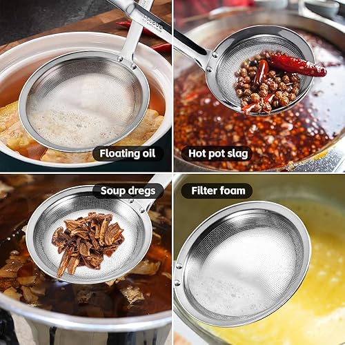 Miniatura 5 de 2 coladores de malla fina de acero inoxidable, pantallas de filtro para cocina de alimentos con 2 ganchos, herramienta práctica de coladores de