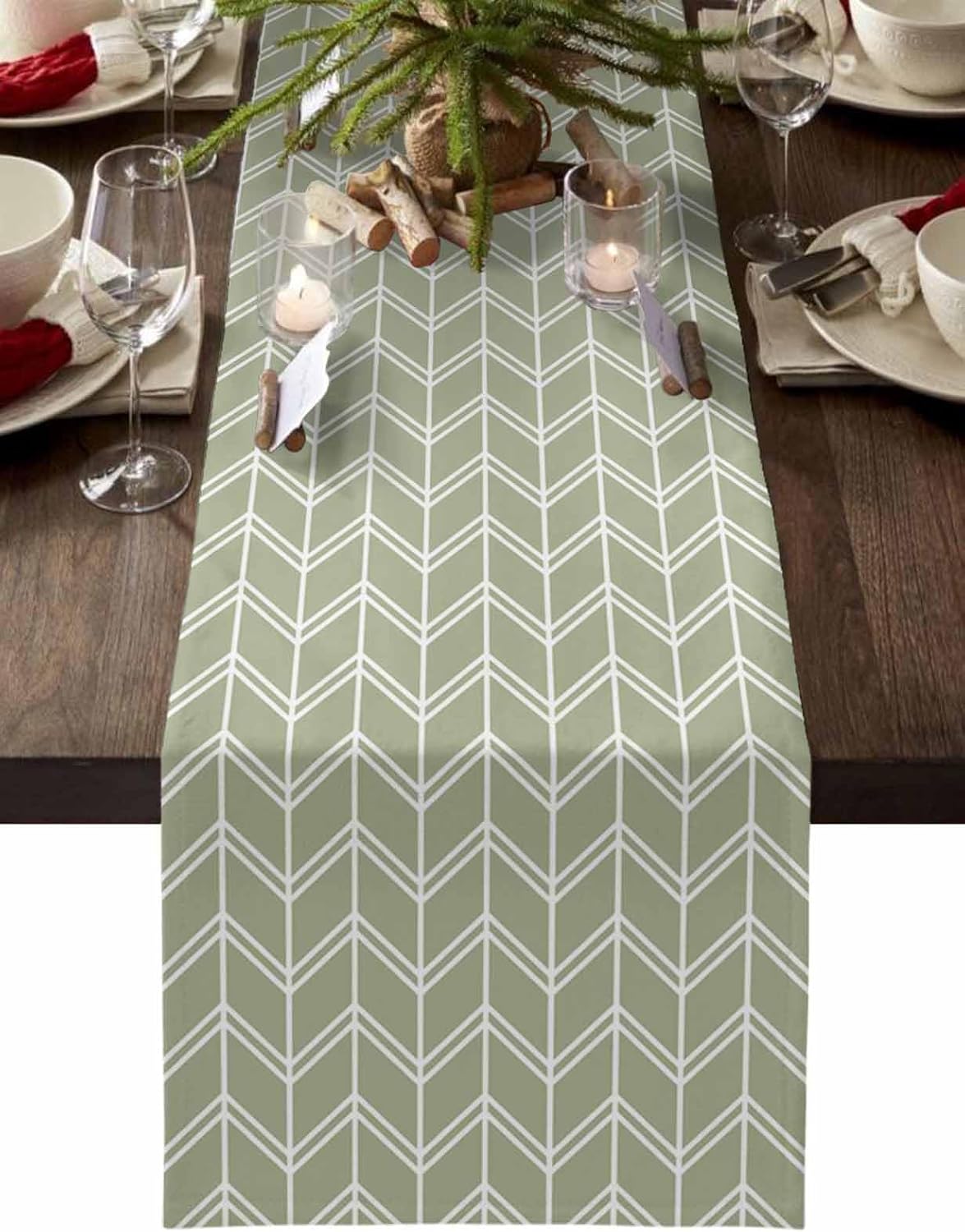Sage Green Abstract Texture Table Runner 108" Long Farmhouse Simplicity Coffee Table Runners for Kitchen/Dining Vintage Runners for Party Home Decor Dresser Scarves Tabletop Decor 13x108in