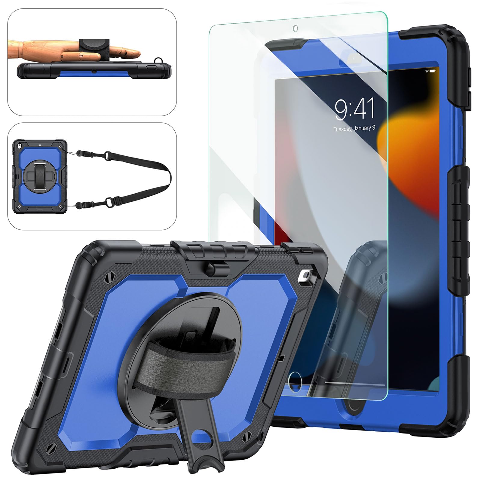 Ambison Case for iPad 9th/8th/7th Generation 10.2'' 2021/2020/2019, [Kid Proof] Full Body Protective Case with 9H Tempered Glass Screen Protector, 360