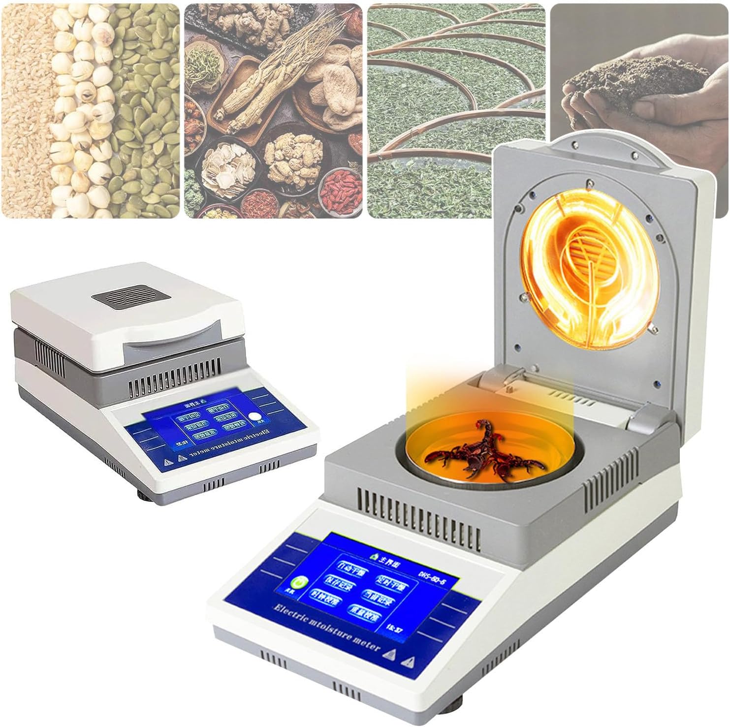 Lab Halogen Moisture Analyzer, 50g×0.005g Moisture Tester, Touch Screen / 2 Drying Modes Moisture Content Analyzer, for Agriculture Grain Plastic