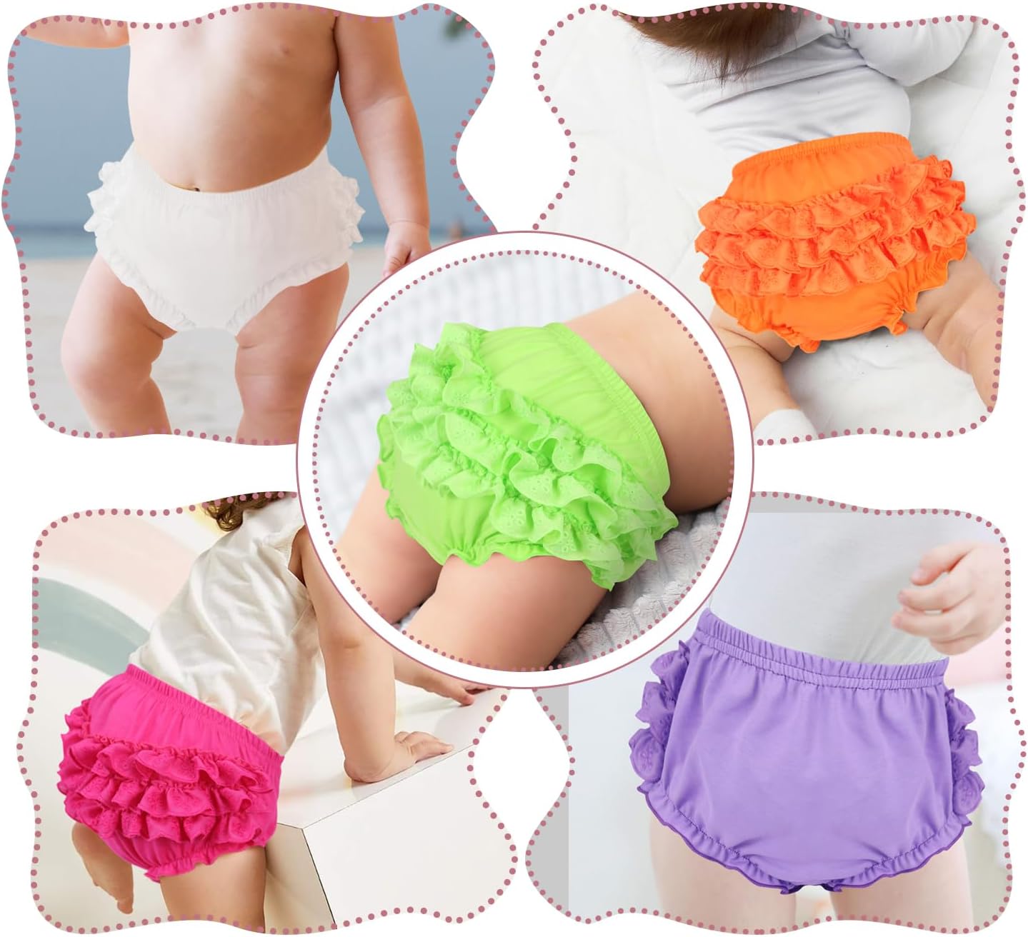 5 Piece Set of Ruffled Lace Bloomer Diaper Covers for Baby Girls Cotton Toddler Shorts Underwear - Image 6