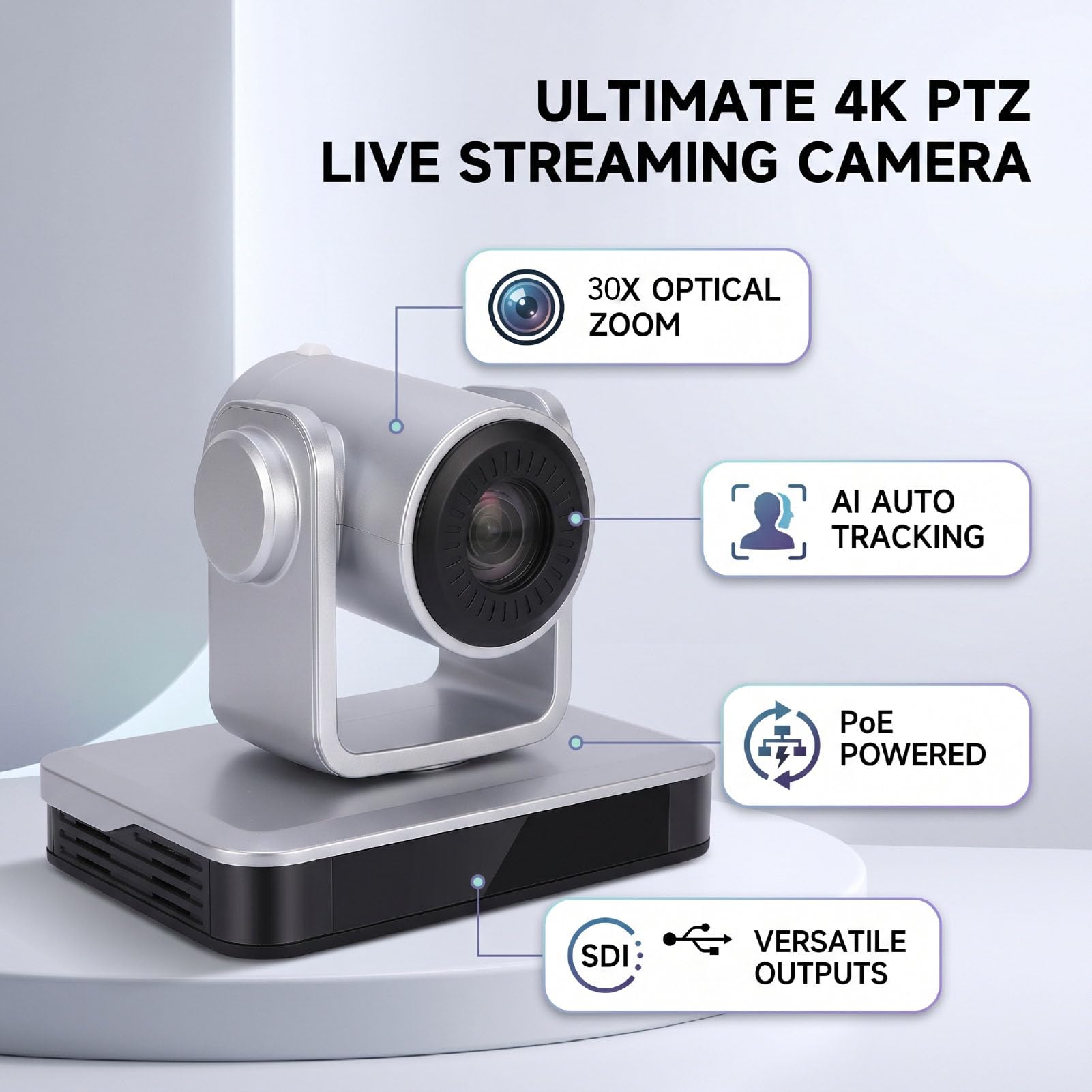 Sxhlseller Telecamera PTZ 4K, con Zoom Ottico 30x |Telecamera per Videoconferenza con Tracciamento AI Ultra HD 60Hz, Uscita IP 3G SDI HDMI USB 3.0 (Spina europea)