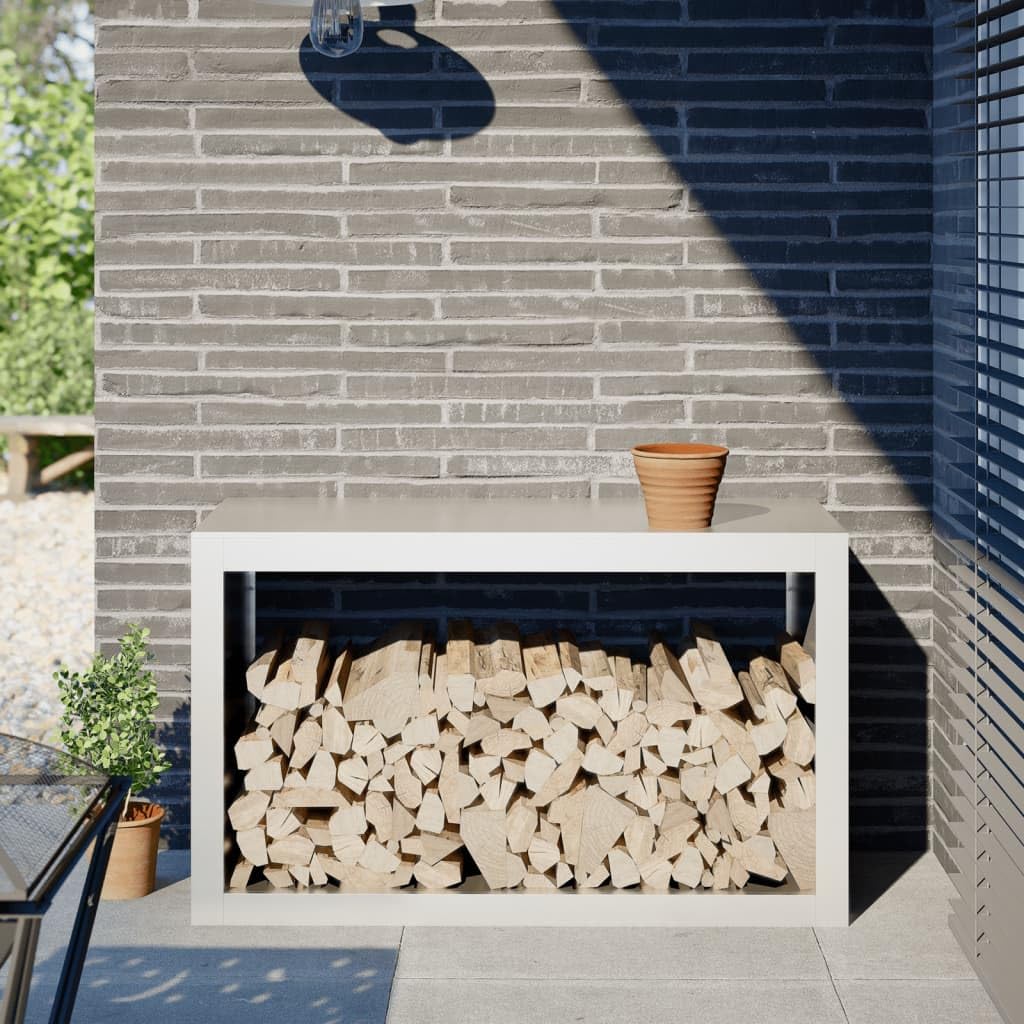 Homgoday Leñero de Acero Blanco 100x40x60 cm Leñera Registro de Leña, Estantería para leña de Chimenea para Interior y Exterior Soporte de Madera