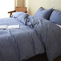 Vista 2 de Juego de funda de edredón de algodón y lino lavado a la piedra, juego de funda de edredón de 3 piezas, transpirable y agradable al tacto