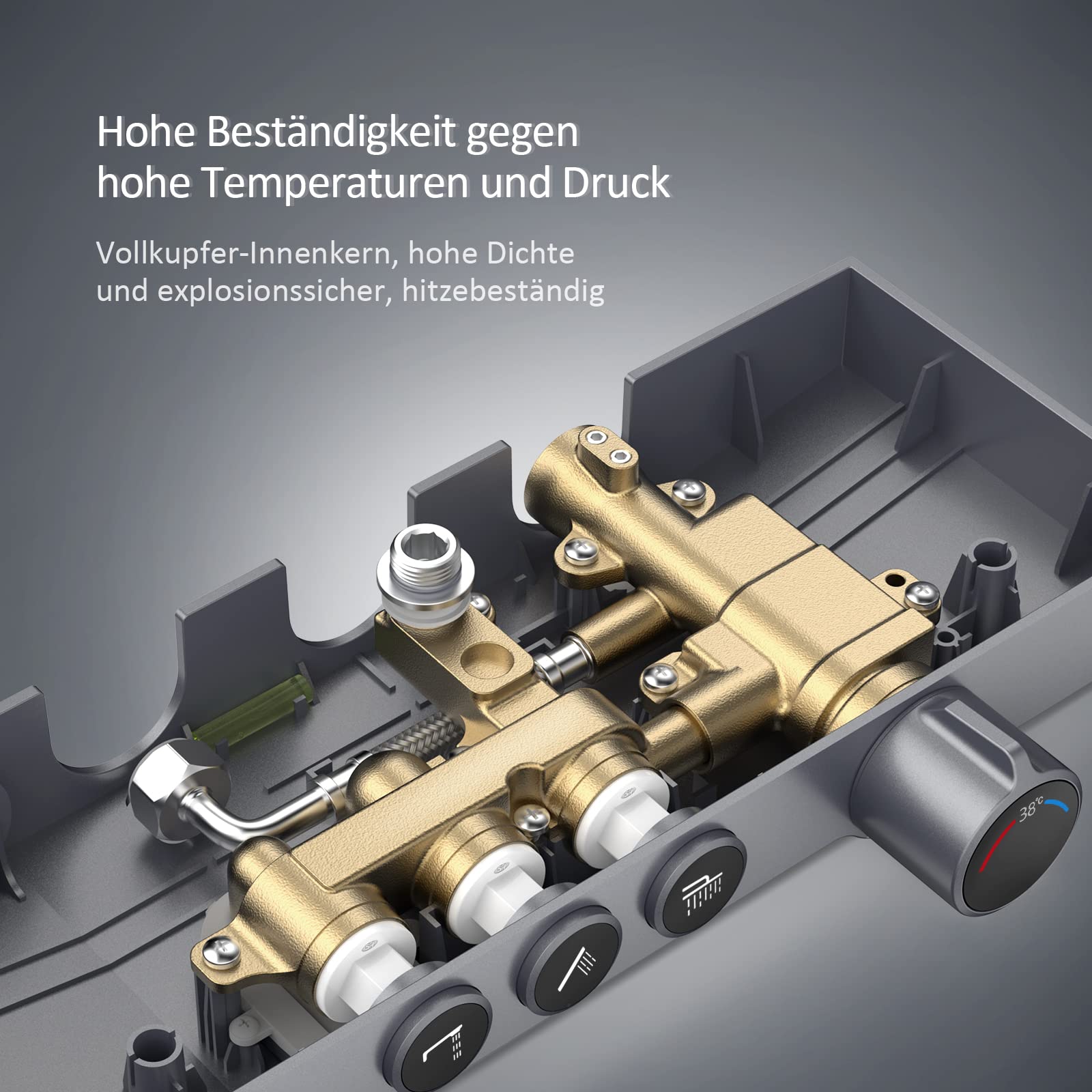 EMKE Duschsystem mit Thermostat, Anthrazit Matt Duschsystem mit Thermostatische Platte, Duschset Handbrause 3 Strahlarten, Regendusche mit Armatur, Duschgarnitur Kopfbrause, Duscharmatur Komplettset