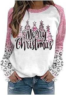 Christmas Sweatshirts for Women Tree Print Sweatshirt Raglan Sleeves Glitter Detail Festive Tops Winter 2025 Casual