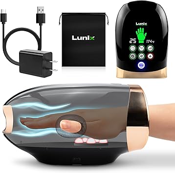 جهاز تدليك اليد Lunix LX30، عجن + ضغط، حرارة + مروحة تبريد، تخفيف آلام الأصابع والمعصم، لاسلكي قابل لإعادة الشحن، أسود فحمي