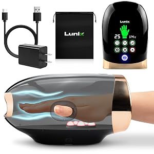 Lunix LX30 Rolling Hand Massager Kneading Compression Heat Cooling Fan Finger Wrist Pain Relief Cordless Rechargeable Charcoal Black