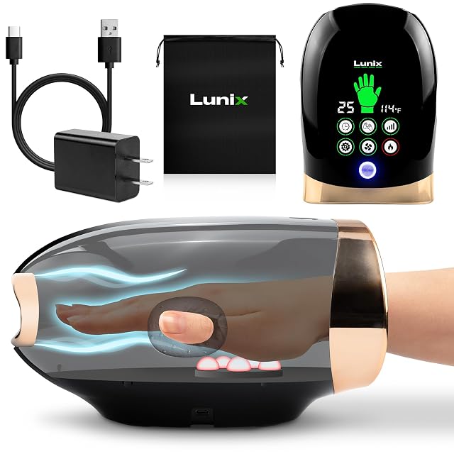 Lunix LX30 Rolling Hand Massager Kneading Compression Heat Cooling Fan Finger Wrist Pain Relief Cordless Rechargeable Charcoal Black