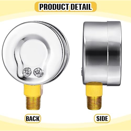 Miniatura 3 de Xuhal 4 Piezas Medidor de Presión de Aire 0-200 PSI - Conexión NPT Macho de 18'', Montaje Lateral Inferior, Medidor de Compresor de Aire con Esfera