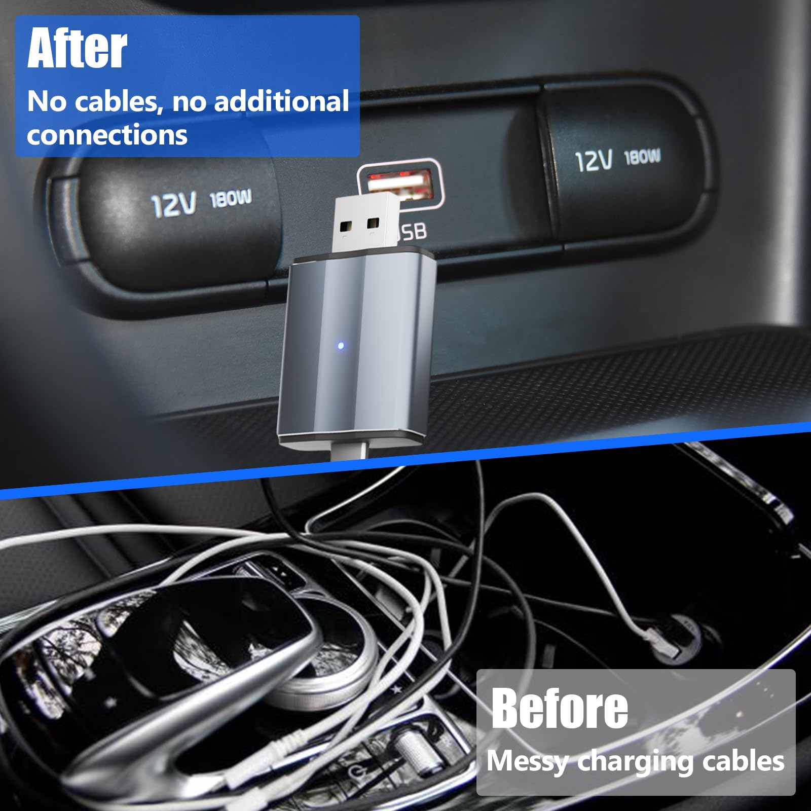Romon Bezprzewodowy adapter Carplay 2025 Android Car Mini Edition bezprzewodowa do iPhone'a [Type-C i USB, Plug&Play] kompatybilny z pojazdami od 2016 roku, bezprzewodowy adapter 2-w-1, 5 GHz WiFi,