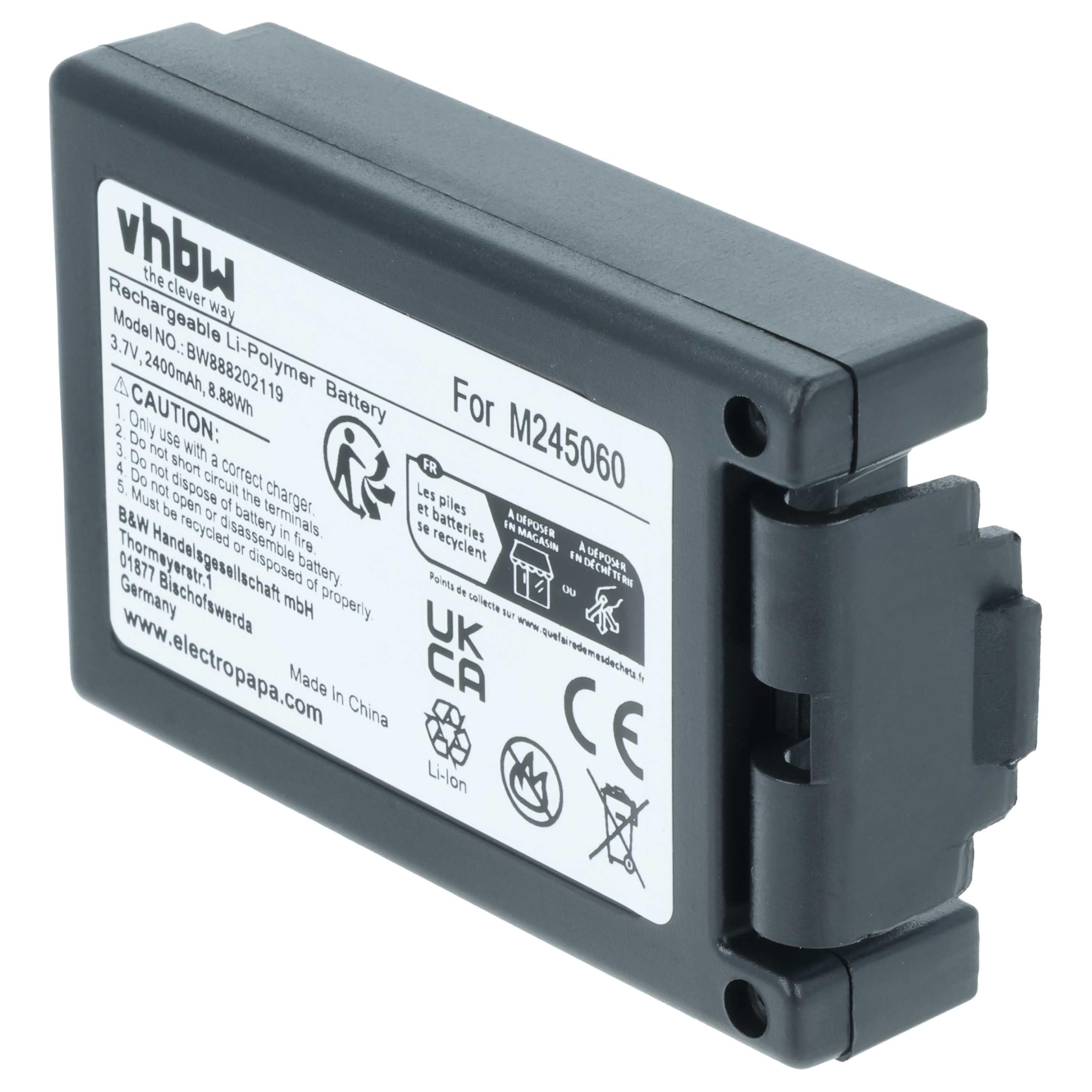 vhbw batteria sostituisce Teleradio M245060, 22.381.2, D00004-02 per Radiocomando Industriale, Telecomando (2400mAh, 3,7V, Li-Ion) - Nero