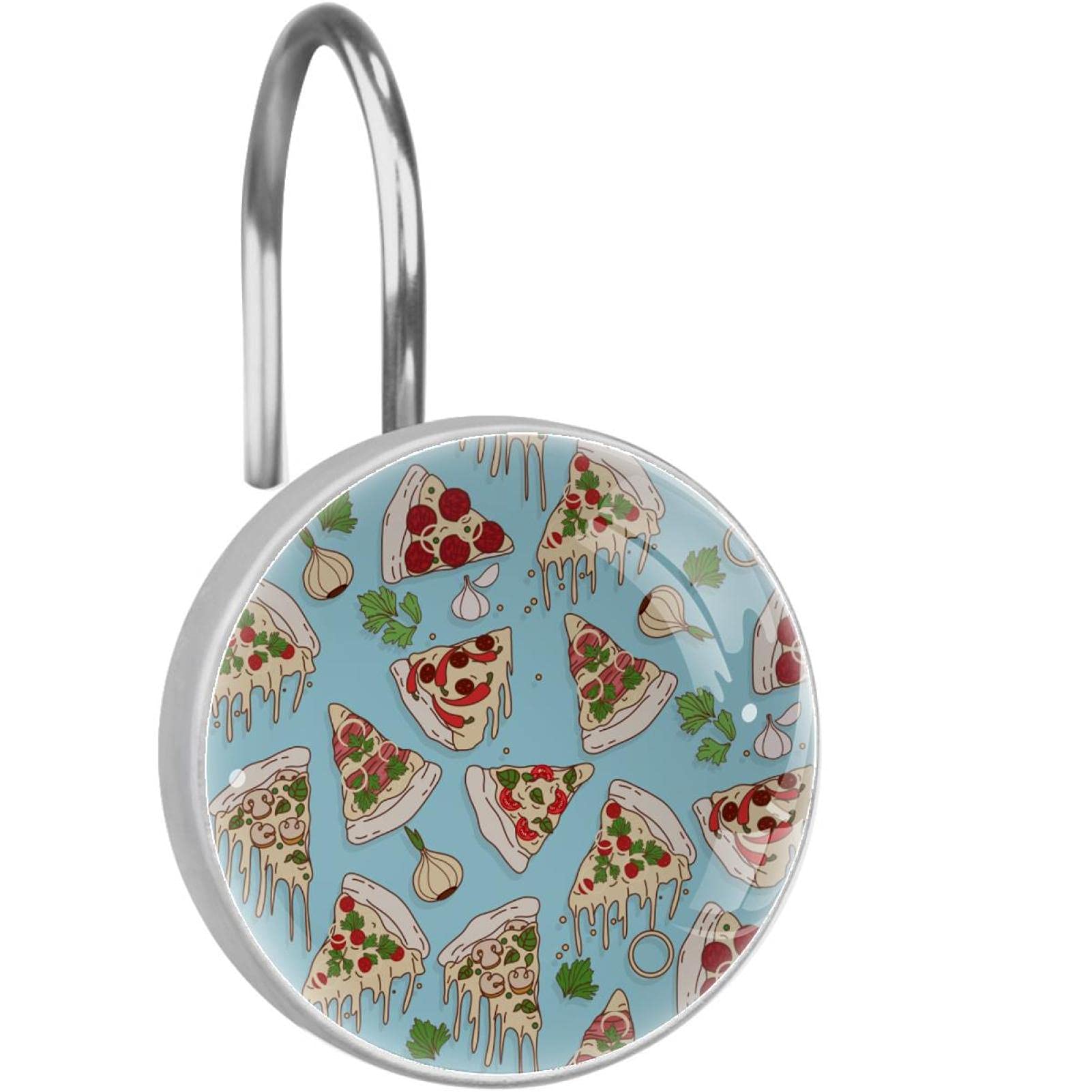 Crochets rideau de douche pizza pour une salle de bain fun et originale, lot de 12