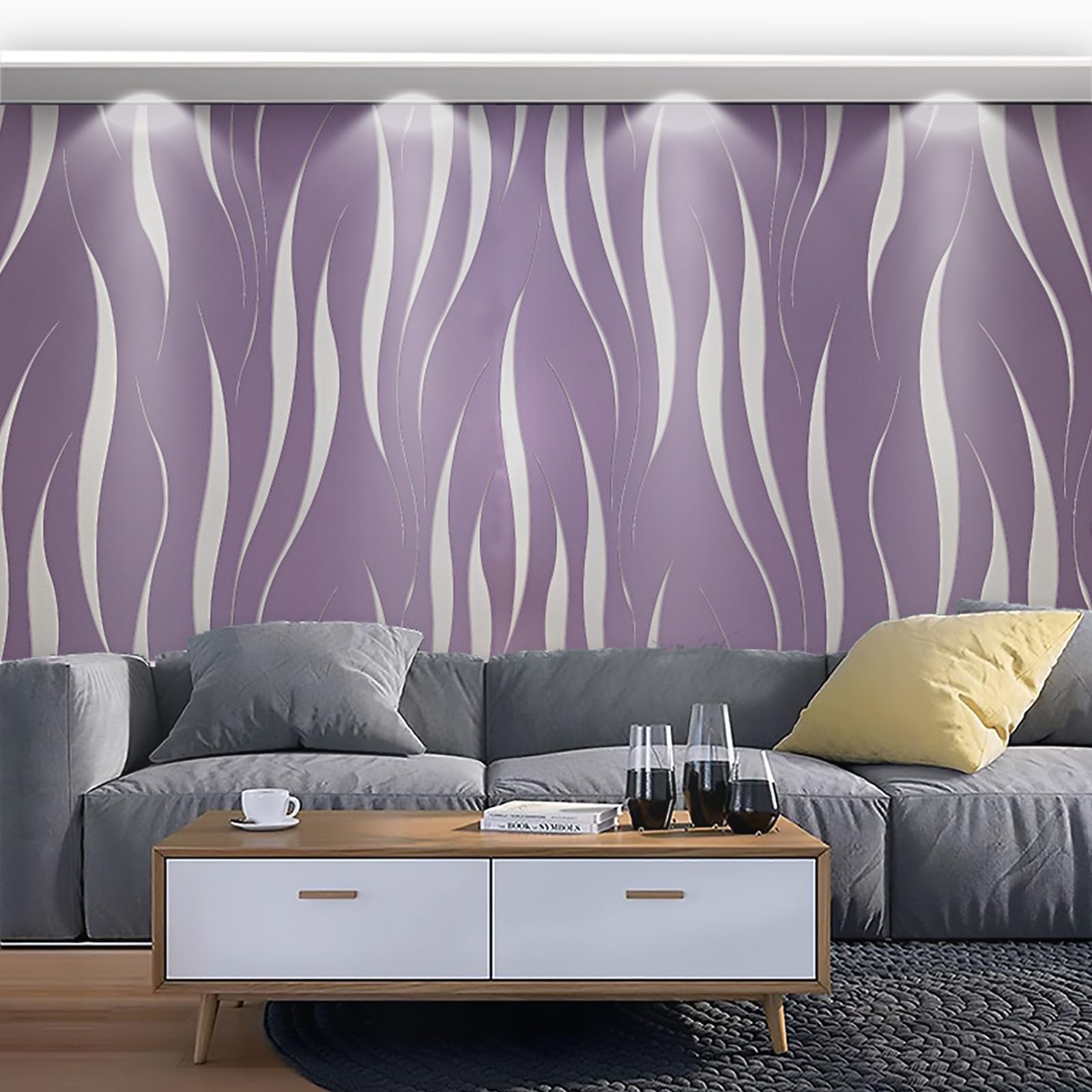 Purple Wallpaper for Living Room, Purple 3D Embossed Wallpaper, Modern Glitter Textured Wallpapers, Feature Wallpapers for Hallway and Stairs