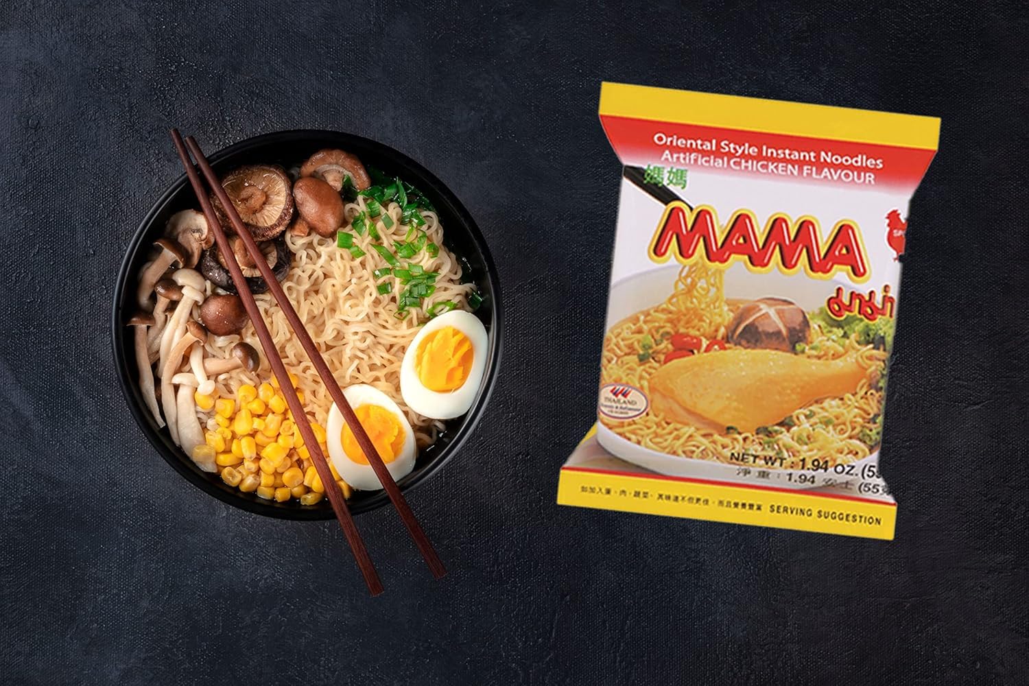 Mama Oriental Style instant noodles Mix Flavor Bundle Package Total 30 Packs (3 Best Flavor Mix Chicken, Pork, Creamy Shrimp) 3 flavors 10 bags each total 30 bags